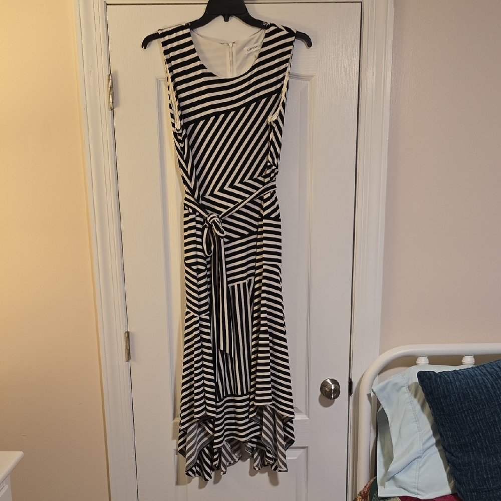 Calvin Klein Striped Asymmetrical Dress